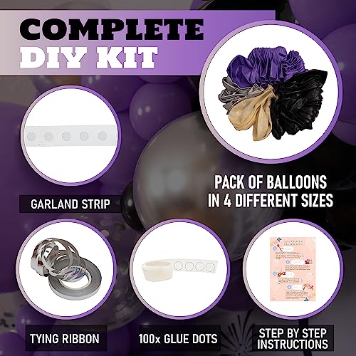 Balloon Garland Kit for Party Decorations - Purple, Black & Silver