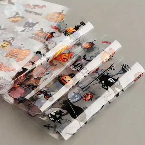 Halloween Nail Foil Transfer Stickers Set - Halloween Style 3, Pumpkin Skull & Bat Design