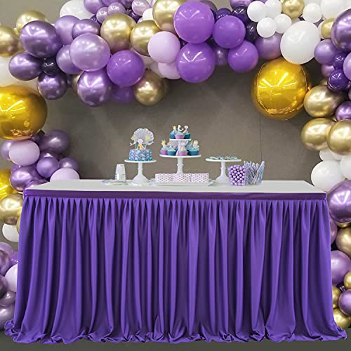 17ft Purple Table Skirt for Rectangle Tables Wedding Party Banquet Ruffle Cloth - Purple / 203" x 30"