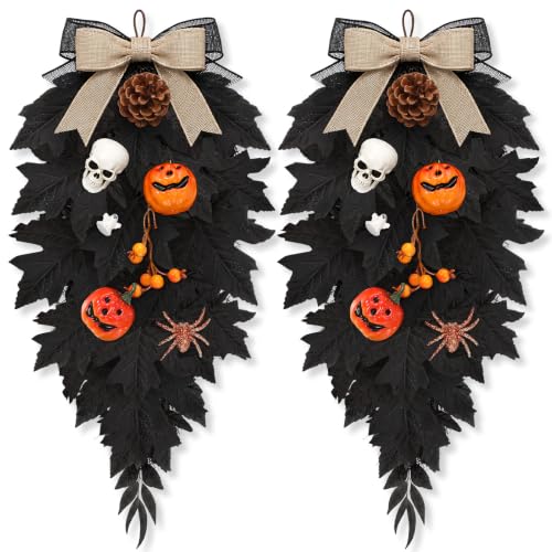 Halloween Black Teardrop Swags - 2 Pack Spooky Pumpkin Ghost Decor with Variation