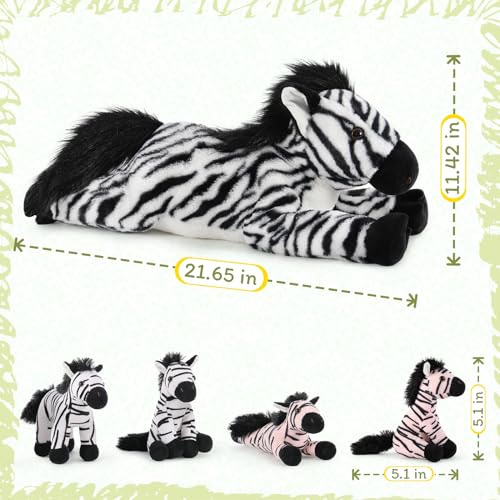 Large 25-Inch Zebra Stuffed Animal Set with Baby Zebras for Kids Boys Girls - Plush Pillow Toy