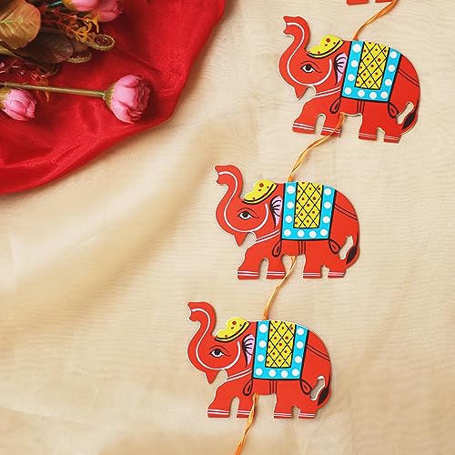 Orange Elephant Paper Garland Banner - Baby Shower, Pooja, Diwali Decor - 6 Ft Pack of 2