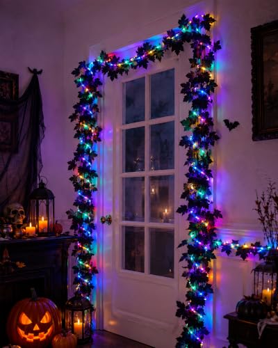 Black Halloween Garland with Colorful String Lights - 6FT Battery Operated Decor