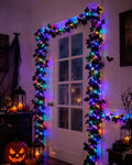 Black Halloween Garland with Colorful String Lights - 6FT Battery Operated Decor