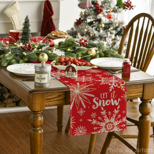 Artoid Mode Snowflakes Winter Table Runner 13x72 Inch - Red Home Decor
