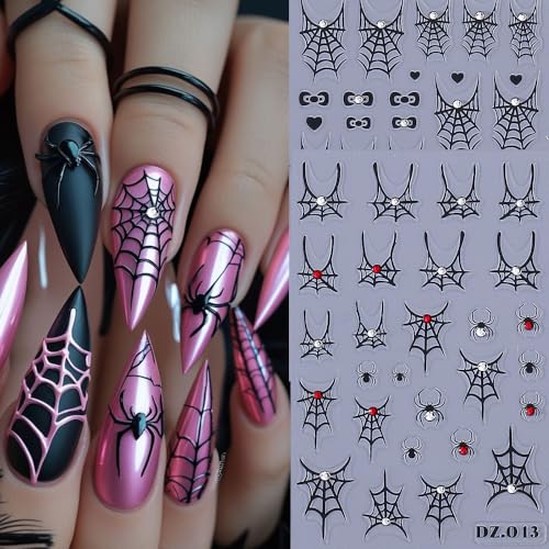 Halloween Nail Stickers 5D Embossed Spider Web Decals - Gold & Black Cobweb Design - Variation of THIS listing