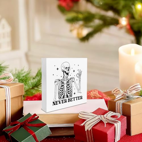 Halloween Skeleton Decor - Wooden Gothic Skeleton Figurine for Home & Office