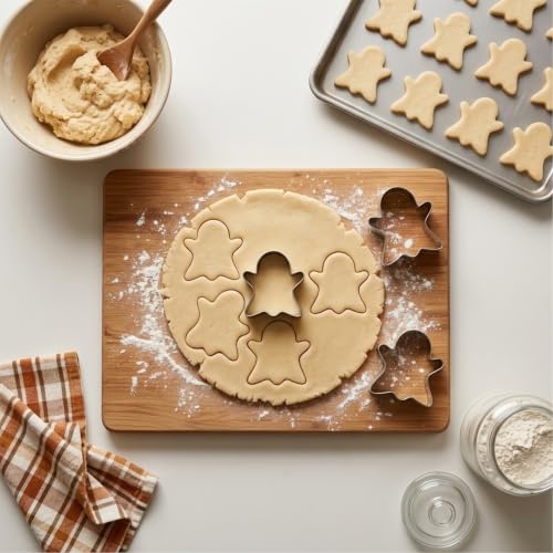 Ghost Cookie Cutter Set - 6PCS Halloween Shaped Stainless Steel Biscuit Molds with 3 Sizes - Fall Party Decorations