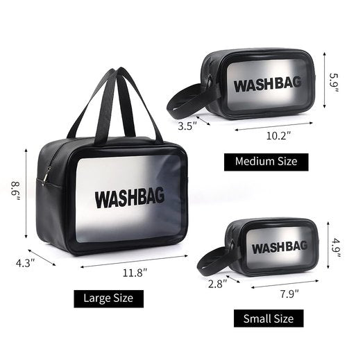 Miss or Miss Travel Wash Toiletry Bag for Women Men, Translucent Waterproof Makeup Cosmetic Bag Travel Organizer for Accessories, Toiletries,Set of 3,Black
