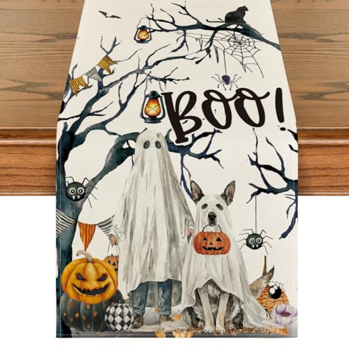 Halloween Table Runner 13x108 Inch Beige Polyester Decorative Home Party Decor