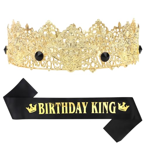 Gold King Crown and Sash Set for Birthday Party Men’s Decorations