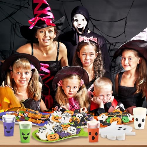 144-Piece Halloween Ghost Paper Plate Cup Napkin Set - Classic Variation