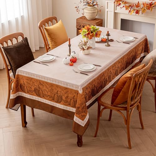 Romanstile Fall Thanksgiving Rectangle Tablecloth 60 x 120 Inch - Pumpkin Harvest Design - Linepumpkin Variation
