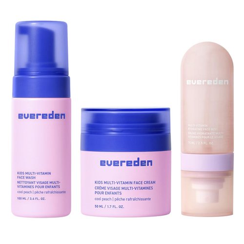 Evereden Kids Multi-Vitamin Hydrating Face Mist, Face Wash, & Kids Face Cream Set: Clean, Vegan, and Multivitamin-Rich Kids Skin Care Set for 6 & up - Moisturize, Nourish, Protect, & Refresh