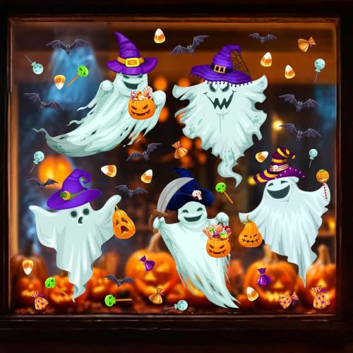 Halloween Window Clings Spooky Ghosts Bats Witches Decals for Glass - Variation: Ghosts