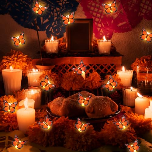 24-Pack LED Monarch Butterfly Night Lights Halloween Day of The Dead Wall Stickers