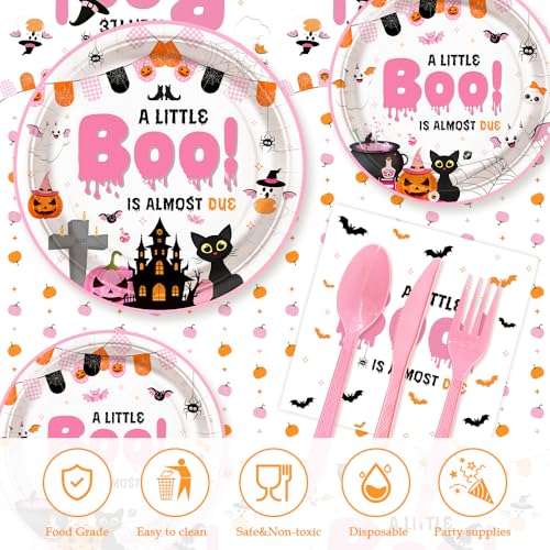 Pink Little Boo Halloween Baby Shower Party Plates & Decor Set - Girl