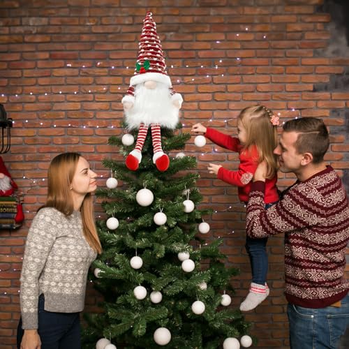 Gnome Christmas Tree Topper Plush Ornament - Red Hat, Scandinavian Style