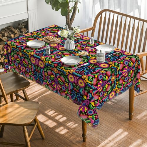 Black 60x60 Inch Square Dia De Los Muertos Tablecloth for Home & Party Decor