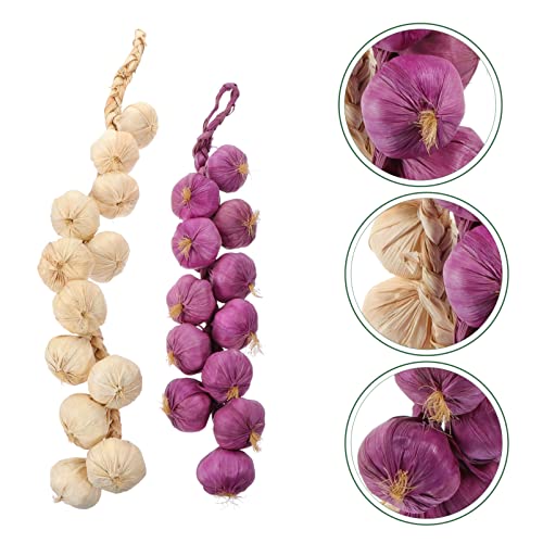 Artificial Garlic String Decoration 2pcs Hanging Faux Vegetables for Kitchen & Home Decor