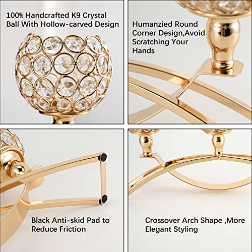 Gold Crystal Candle Holders Set of 3 - 4-inch Crystal Ball Centerpieces with Variation 8.3