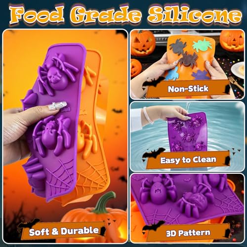 Spider Silicone Mold 8.9 x 6.54 Inches - Halloween Spider Shape Chocolate & Jelly Mold - 2 Pack