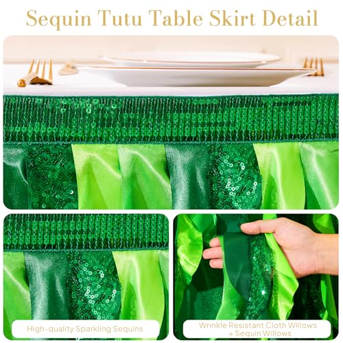 Gradient Green Sequin Ruffled Table Skirt for Party & Event Tables - 17Ft
