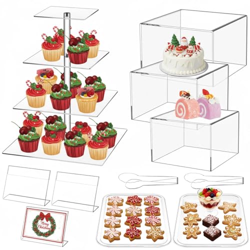 Clear Dessert Table Display Set - Acrylic Risers & Stands for Food & Decor
