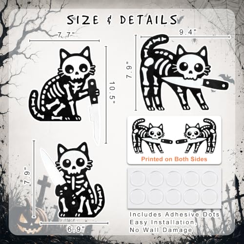 Halloween Black Cat Wall Decor 3 Pcs Wooden Door Toppers - White Variation