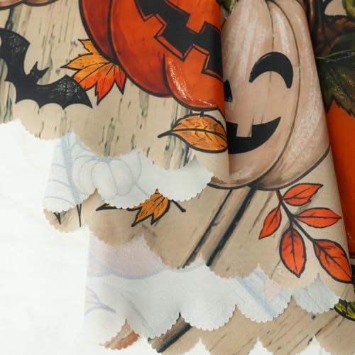 Halloween Waterproof Pumpkin Face Tablecloth - 84x60 Inches, Fall & Halloween Decor