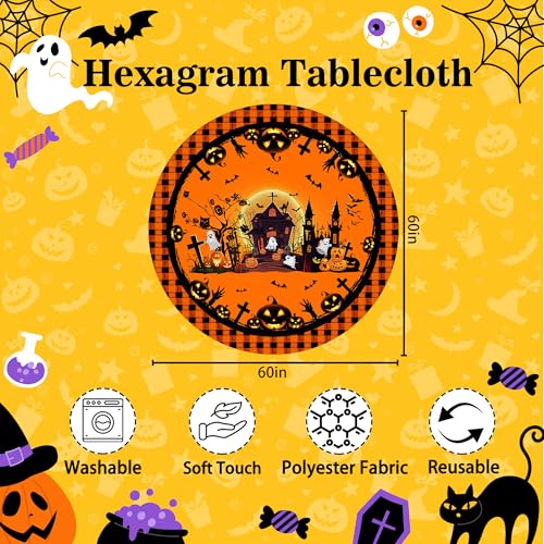 Hexagram Halloween Round Tablecloth 60 Inches Pumpkin Ghost Decor Variation of THIS listing