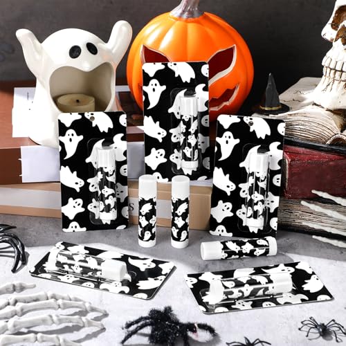 Halloween Ghost Lip Balm Set - Black, Moisturizing Lip Care, 24 Pcs