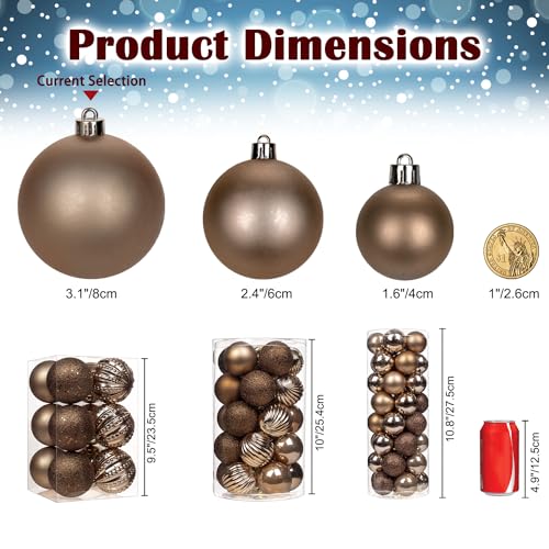 Bronze Christmas Ornaments Set 3.15 Inch - Shatterproof Holiday Decor 12 Pcs - Variation of Bronze / 3.15" / 12pcs