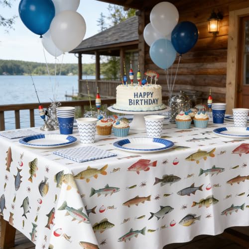 Fish Tablecloths 4 Pack - Fishing Birthday Party Decorations, 54x108 Inches - Fish Variation