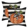 Fall Pillow Covers 24x24 Watercolor Pumpkin Set of 2 Black Stripes Harvest Decor