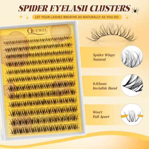 QUEWEL Spider Lash Clusters Kit - Wispy Breeze 8-16mm D Curl 4-in-1 Variation