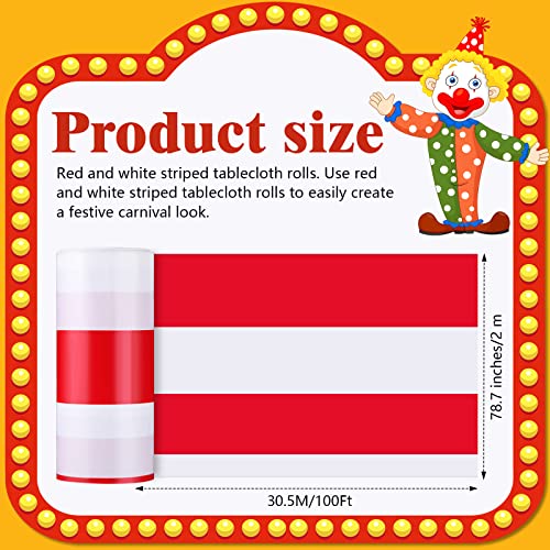 Red and White Striped Tablecloth Roll - 100 Ft Carnival Party Decor