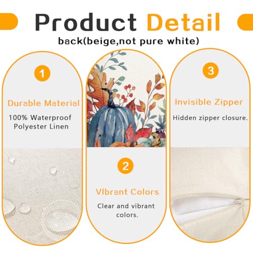 Dark Blue Fall Waterproof Outdoor Pillow Covers 20x20 Set of 2
