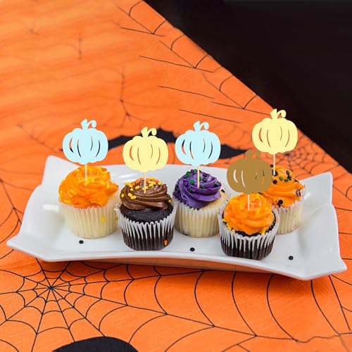 Pumpkin Cupcake Toppers Glitter Picks - Fall Harvest Party Decorations - 24 Pcs - Pumpkin-1
