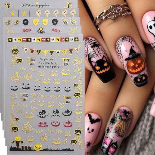 Halloween Gold Spider Web Bat Nail Art Stickers - Variation 06 for DIY Spooky Manicure