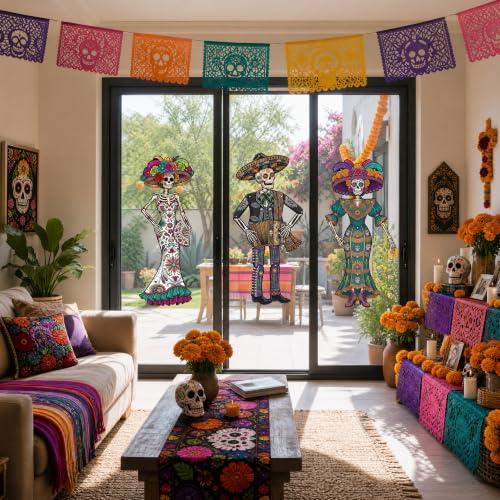 Day of the Dead Paper Skeletons - Posable 48-Inch Halloween & Fiesta Decorations - Set of 4