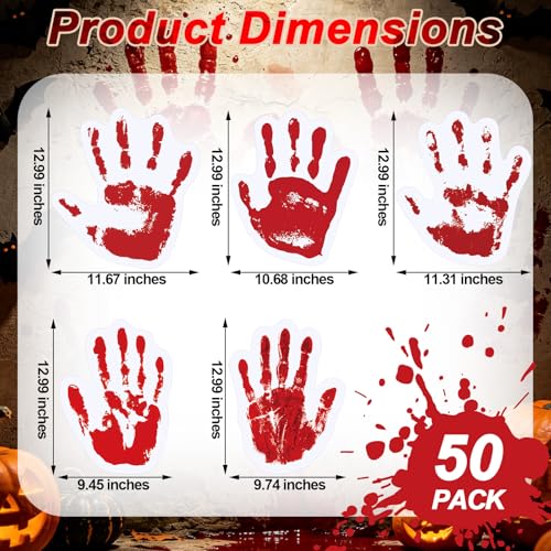 Halloween Bloody Handprint Placemats - 50 Pack, 13 Inch Spooky Table Decor