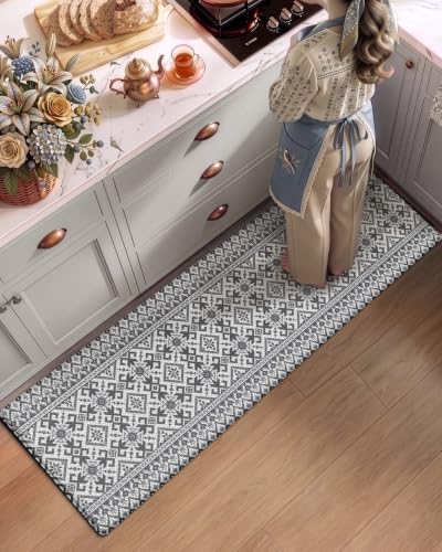 Anti-Fatigue Kitchen Floor Mat 24x87 Inches Gray & White Comfort Cushion
