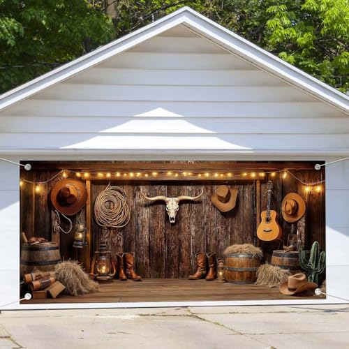 Western Cowboy Garage Door Cover Banner Decorations Backdrop - Wild West 8x7FT - Multi1