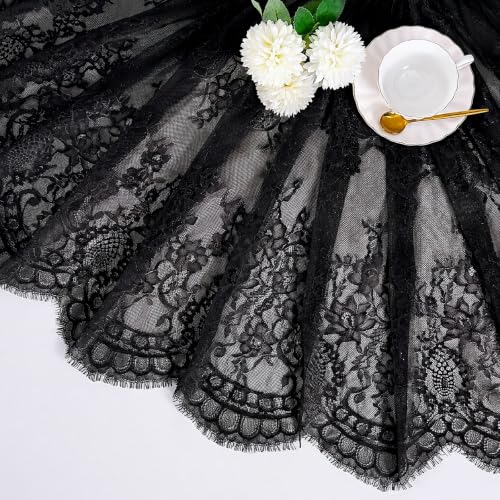 Black Lace Tablecloth 60 x 120 Inches - 5 Piece Rectangular Set - Elegant Wedding & Party Decor