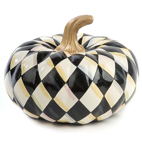 Small Decorative Pumpkin with Harlequin Pattern - Fall & Halloween Home Decor - Courtly Harlequin Squashed