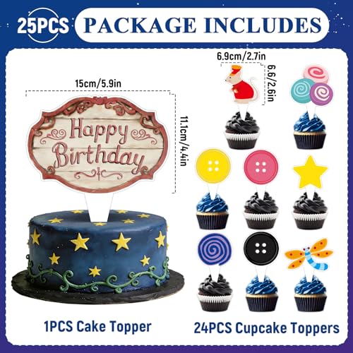 Colorful Button Themed Cupcake Toppers for Birthday & Halloween Parties