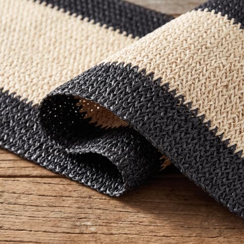 Black Paper Woven Stripe Placemats Set of 4 - 12x18 Inch