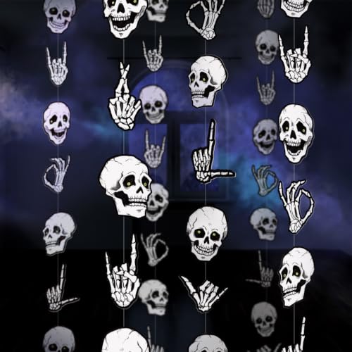 Halloween Skull Garland Skeleton Party Decorations 6 Pcs - Spooky Banners for Haunted House & Gothic Events