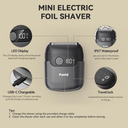 Electric Foil Shavers for Men, Upgraded Mini Electric Razor with 3 Floating Blades, LED Display, USB-C Fast Rechargeable, Portable Electric Shavers for Beard/Face
